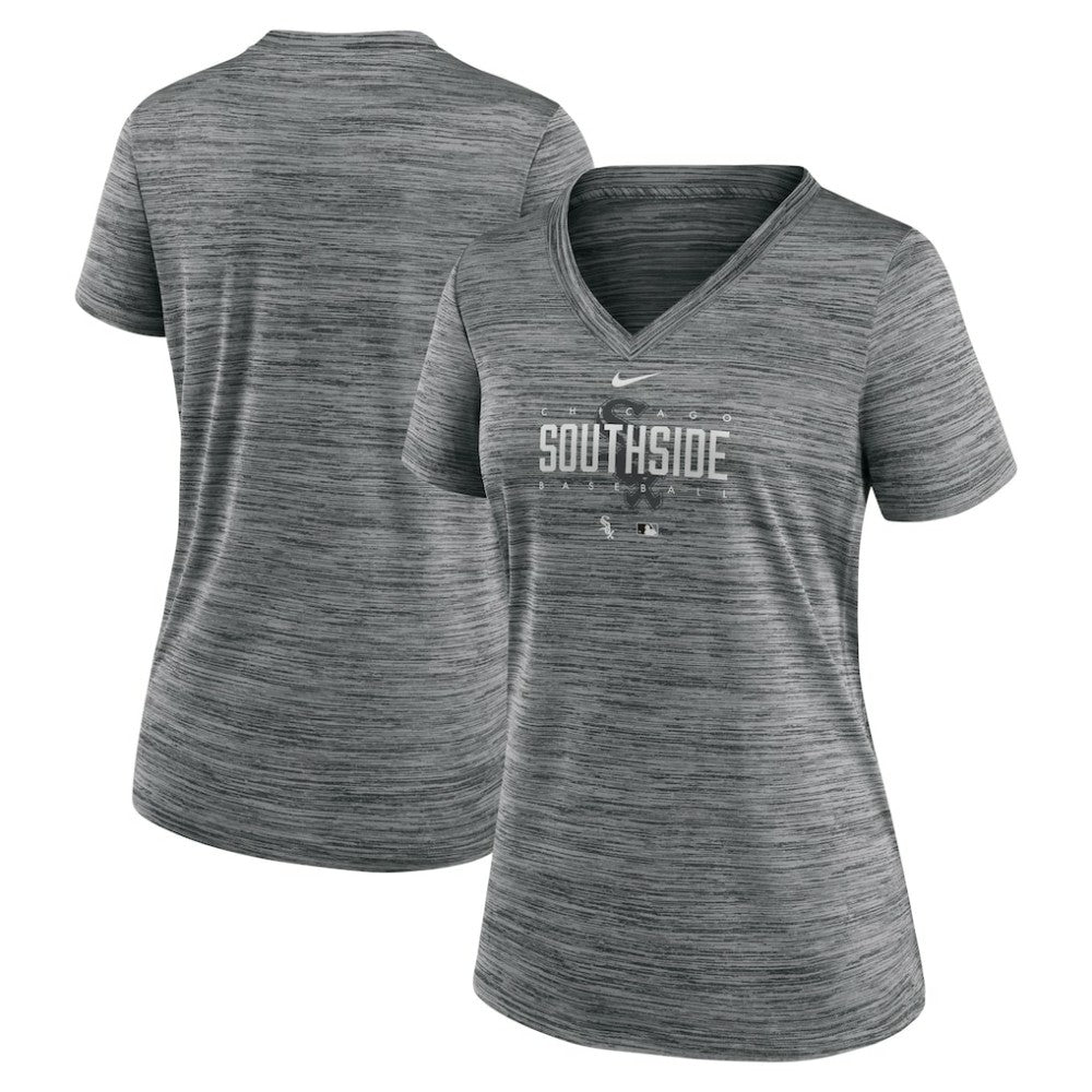 Chicago White Sox Nike Women's City Connect Velocity Practice Performance V-Neck T-Shirt - Gray T-shirts