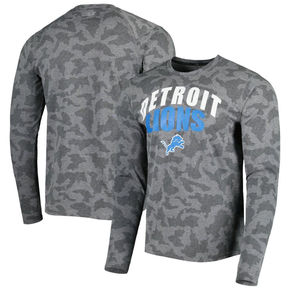 Detroit Lions MSX by Michael Strahan Performance Camo Long Sleeve T-Shirt - Black T-shirts