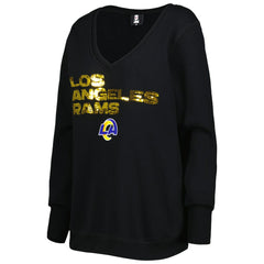 Los Angeles Rams Cuce Women's Sequin Logo V-Neck Pullover Sweatshirt - Black Pullover