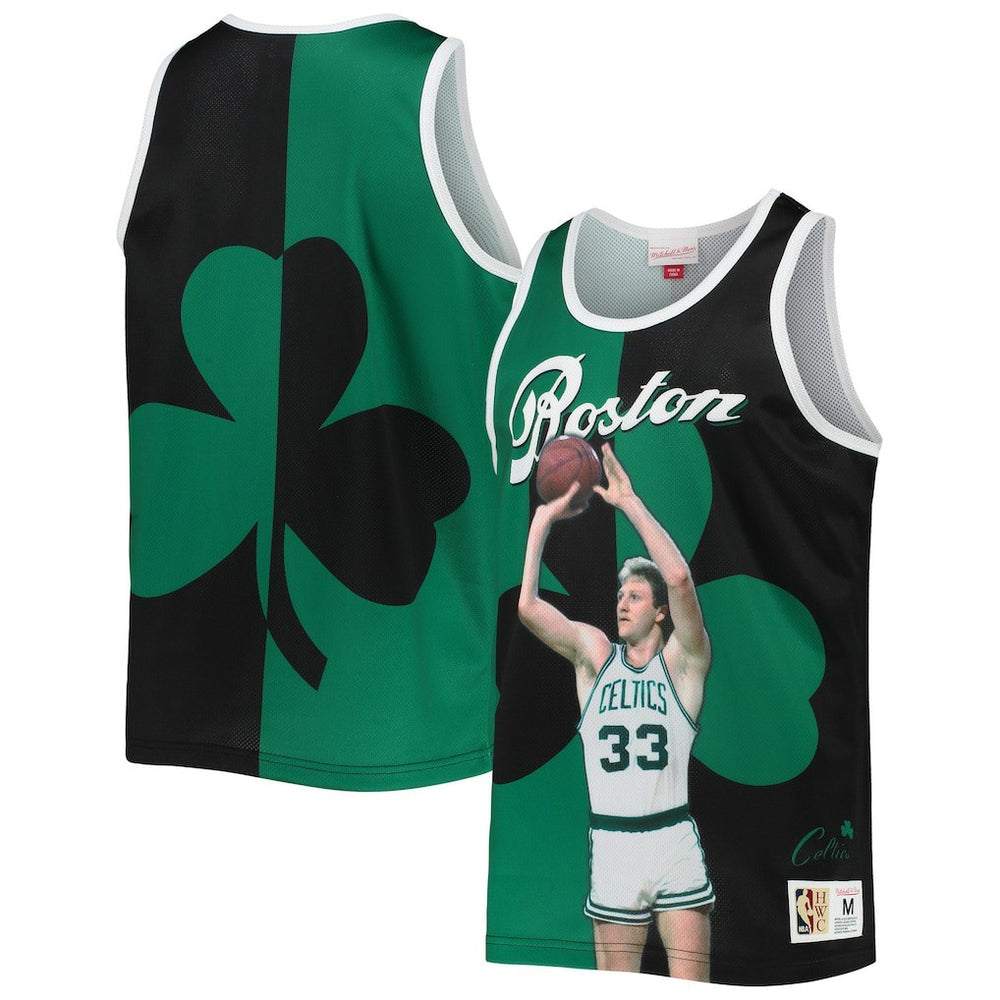 Larry Bird Boston Celtics Sublimated Player Tank Top Kelly Green/Black - Mitchell & Ness