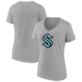Seattle Kraken Fanatics Women's Primary Logo Team V-Neck T-Shirt - Heathered Gray | US 4895256