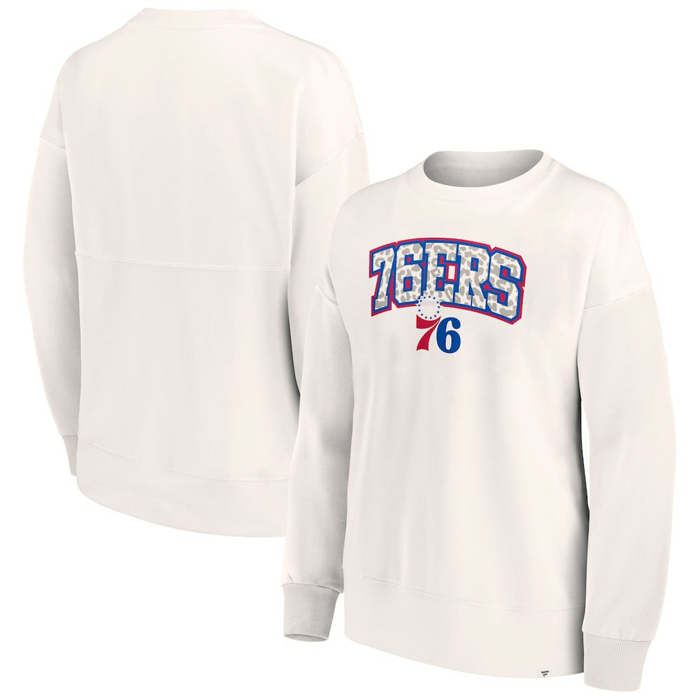 Philadelphia 76ers Women's Tonal Leopard Pullover Sweatshirt White - Fanatics