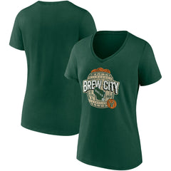 Milwaukee Bucks Women's Hometown Collection Brew City V-Neck T-Shirt Hunter Green - Fanatics outlet