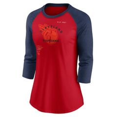 Cleveland Guardians Nike Women's Next Up Tri-Blend Raglan 3/4-Sleeve T-Shirt - Red/Navy T-shirts