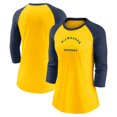 Milwaukee Brewers Nike Women's Next Up Tri-Blend Raglan 3/4-Sleeve T-Shirt - Gold/Navy T-shirts