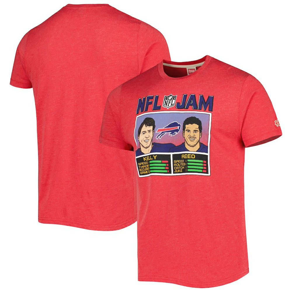 Andre Reed & Jim Kelly Buffalo Bills Homage Unisex NFL Jam Retired Tri-Blend T-Shirt - Heather Red T-shirts