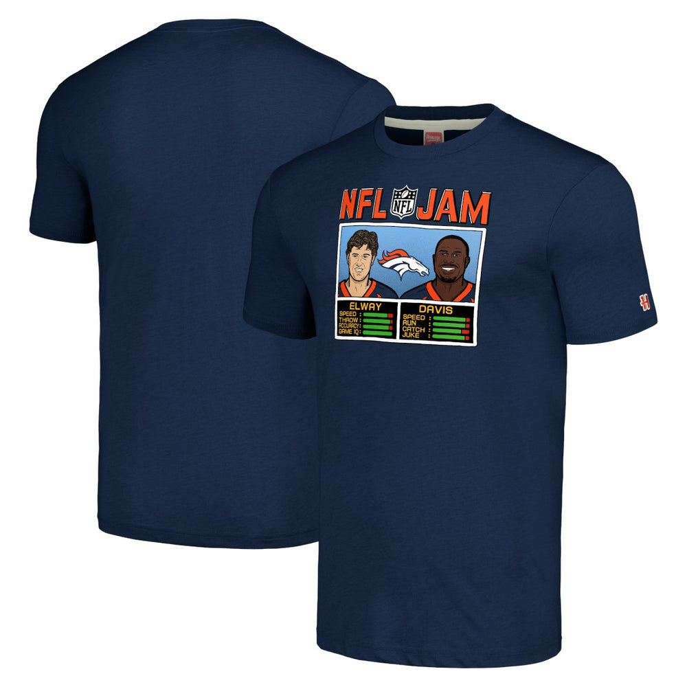 John Elway & Terrell Davis Denver Broncos Homage Unisex NFL Jam Retired Tri-Blend T-Shirt - Navy T-shirts