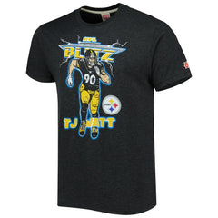 T.J. Watt Pittsburgh Steelers Homage Unisex NFL Blitz Player Tri-Blend T-Shirt - Heathered Heather Charcoal T-shirts