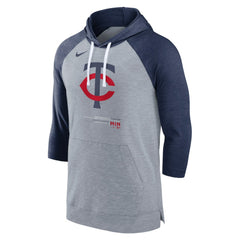 Minnesota Twins Nike Baseball Raglan 3/4-Sleeve Pullover Hoodie - Heather Gray/Heather Navy Hoodies