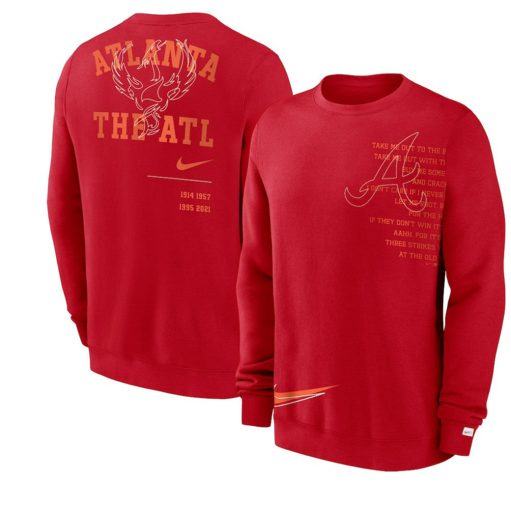 Atlanta Braves Nike Statement Ball Game Fleece Pullover Sweatshirt - Red Pullover