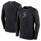 Colorado Rockies Nike Authentic Collection Game Raglan Performance Long Sleeve T-Shirt - Black T-shirts