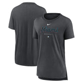 Miami Marlins Nike Women's Authentic Collection Early Work Tri-Blend T-Shirt - Heather Charcoal T-shirts
