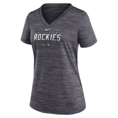 Colorado Rockies Nike Women's Authentic Collection Velocity Practice Performance V-Neck T-Shirt - Black T-shirts