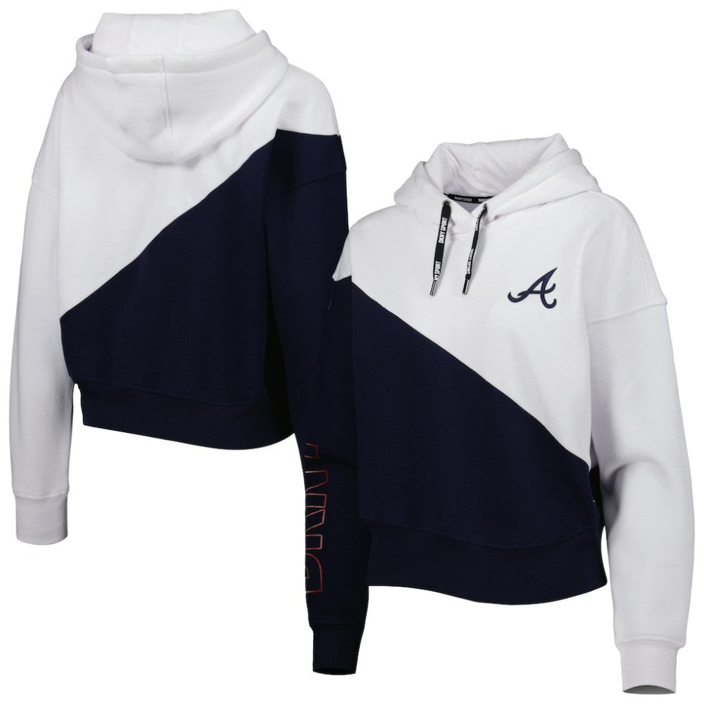 Atlanta Braves DKNY Sport Women's Bobbi Colorblock Pullover Hoodie - Navy/White Hoodies
