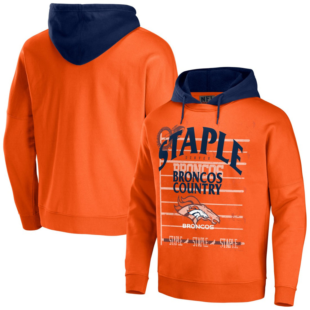 Denver Broncos NFL x Staple Throwback Vintage Wash Pullover Hoodie - Orange Hoodies