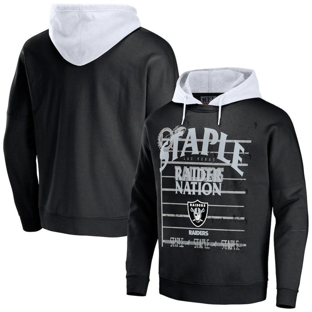 Las Vegas Raiders NFL x Staple Throwback Vintage Wash Pullover Hoodie - Black Hoodies