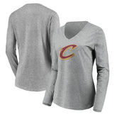 Cleveland Cavaliers Women's Primary Logo Team Long Sleeve V-Neck T-Shirt Heathered Gray outlet