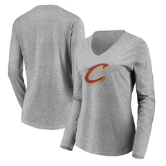 Cleveland Cavaliers Women's Primary Logo Team Long Sleeve V-Neck T-Shirt Heathered Gray outlet