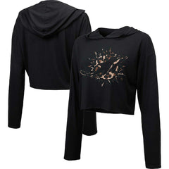 Miami Dolphins Majestic Threads Women's Leopard Cropped Pullover Hoodie - Black Hoodies
