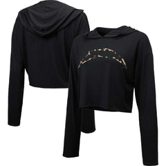 Los Angeles Chargers Majestic Threads Women's Leopard Cropped Pullover Hoodie - Black Hoodies