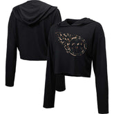 Tennessee Titans Majestic Threads Women's Leopard Cropped Pullover Hoodie - Black Hoodies