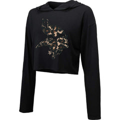 Minnesota Vikings Majestic Threads Women's Leopard Cropped Pullover Hoodie - Black Hoodies