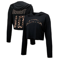 Justin Herbert Los Angeles Chargers Majestic Threads Women's Leopard Player Name & Number Long Sleeve Cropped Hoodie - Black Hoodies