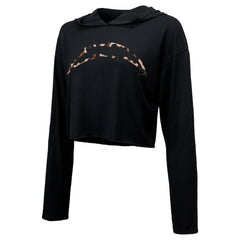 Justin Herbert Los Angeles Chargers Majestic Threads Women's Leopard Player Name & Number Long Sleeve Cropped Hoodie - Black Hoodies