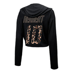 Justin Herbert Los Angeles Chargers Majestic Threads Women's Leopard Player Name & Number Long Sleeve Cropped Hoodie - Black Hoodies