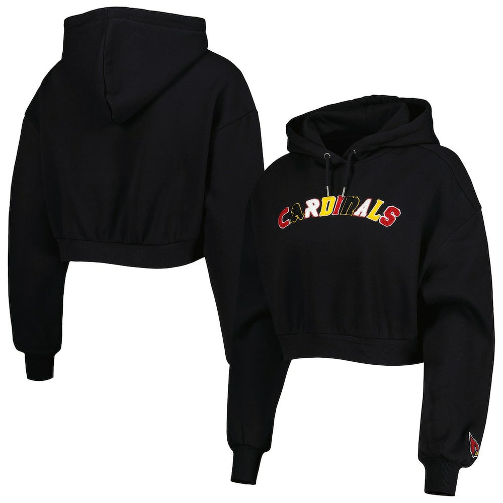 Arizona Cardinals The Wild Collective Women's Cropped Pullover Hoodie - Black Hoodies