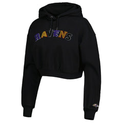 Baltimore Ravens The Wild Collective Women's Cropped Pullover Hoodie - Black Hoodies