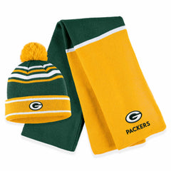 Green Bay Packers WEAR by Erin Andrews Women's Colorblock Cuffed Knit Hat with Pom and Scarf Set - Green Hats