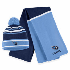 Tennessee Titans WEAR by Erin Andrews Women's Colorblock Cuffed Knit Hat with Pom and Scarf Set - Navy Hats