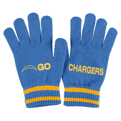 Los Angeles Chargers WEAR by Erin Andrews Women's Double Jacquard Cuffed Knit Hat with Pom and Gloves Set - Powder Blue Hats