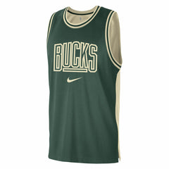 Milwaukee Bucks Courtside Versus Force Split DNA Performance Mesh Tank Top Hunter Green/Cream - Nike