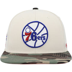 Philadelphia 76ers Hardwood Classics 1976 NBA All-Star Game Off White Camo Fitted Hat Cream/Camo - Mitchell & Ness