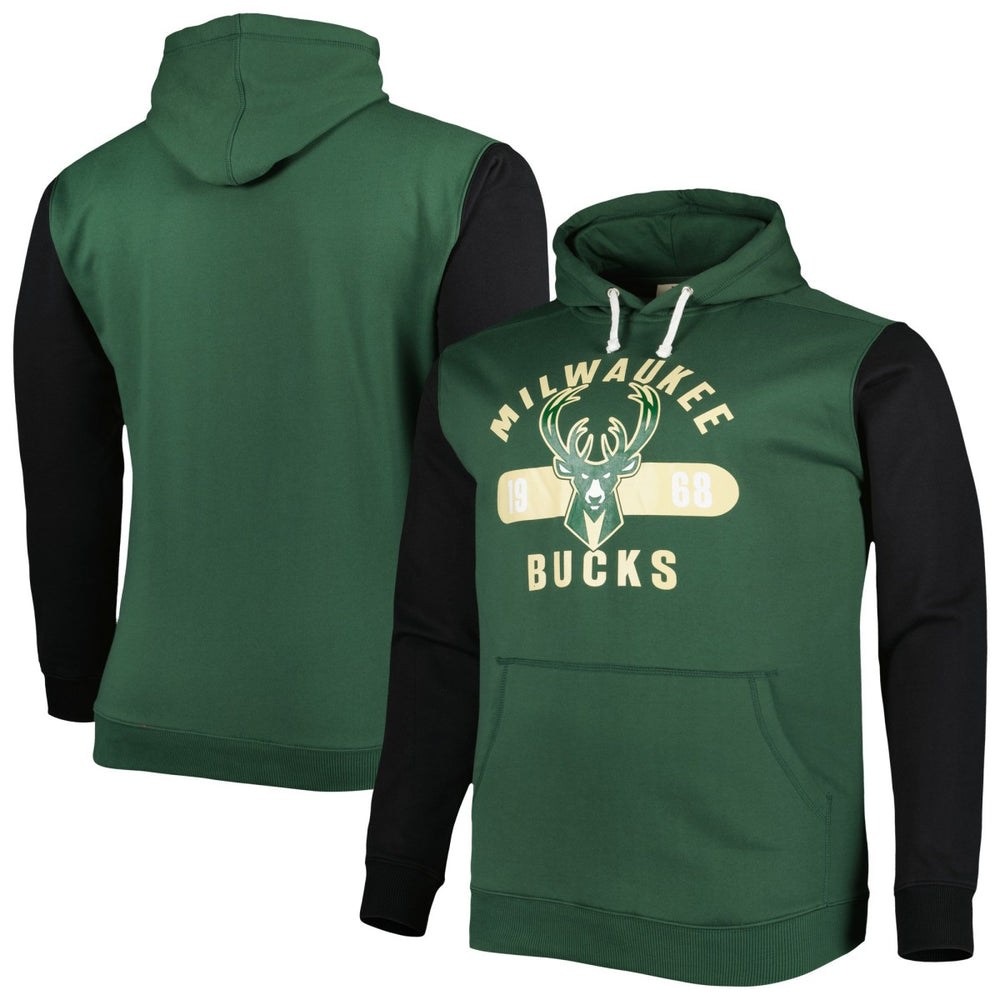 Milwaukee Bucks Big & Tall Bold Attack Pullover Hoodie Hunter Green/Black - Fanatics