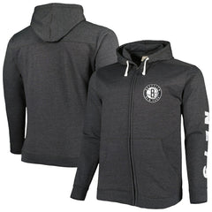 Brooklyn Nets Big & Tall Down and Distance Full-Zip Hoodie Heathered Black - Fanatics