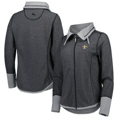 New Orleans Saints Women's Sport Sun Fade Full-Zip Sweatshirt - Heathered Black Sweatshirts