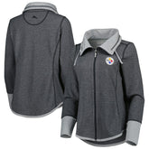 Pittsburgh Steelers Women's Sport Sun Fade Full-Zip Sweatshirt - Heathered Black Sweatshirts