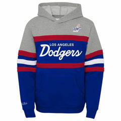 Los Angeles Dodgers Mitchell & Ness Youth Cooperstown Collection Head Coach Pullover Hoodie - Heather Gray/Royal Hoodies