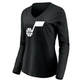 Utah Jazz Women's Primary Logo Team Long Sleeve V-Neck T-Shirt Black