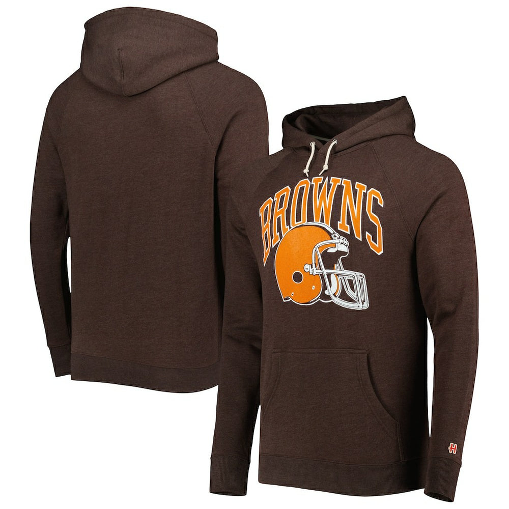 Cleveland Browns Homage Retro Helmet Tri-Blend Raglan Pullover Hoodie - Brown Hoodies