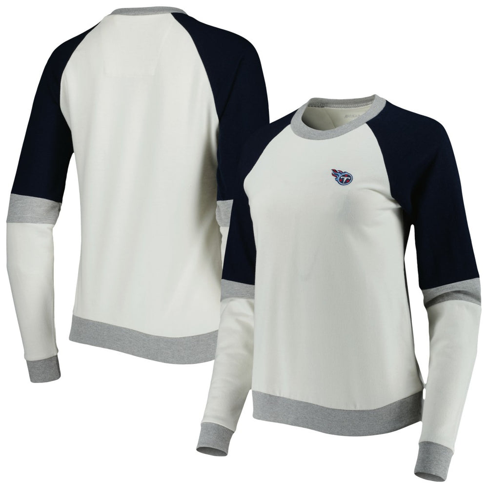 Tennessee Titans Antigua Women's Avenue Raglan Pullover Sweatshirt - Cream/Navy Pullover