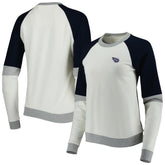 Tennessee Titans Antigua Women's Avenue Raglan Pullover Sweatshirt - Cream/Navy Pullover