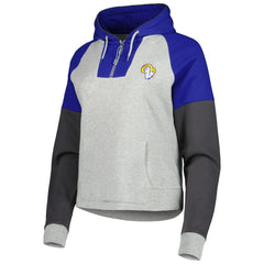 Los Angeles Rams Antigua Women's Lightweight Jackpot Raglan Half-Zip Pullover Hoodie - Heather Gray Hoodies
