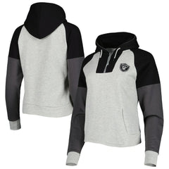 Las Vegas Raiders Antigua Women's Lightweight Jackpot Raglan Half-Zip Pullover Hoodie - Heather Gray Hoodies
