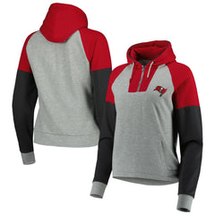 Tampa Bay Buccaneers Antigua Women's Lightweight Jackpot Raglan Half-Zip Pullover Hoodie - Heather Gray Hoodies