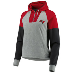 Tampa Bay Buccaneers Antigua Women's Lightweight Jackpot Raglan Half-Zip Pullover Hoodie - Heather Gray Hoodies