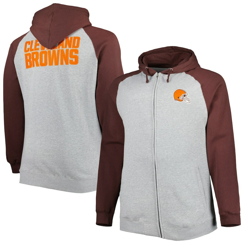 Cleveland Browns Big & Tall Fleece Raglan Full-Zip Hoodie Jacket - Heather Gray Hoodies